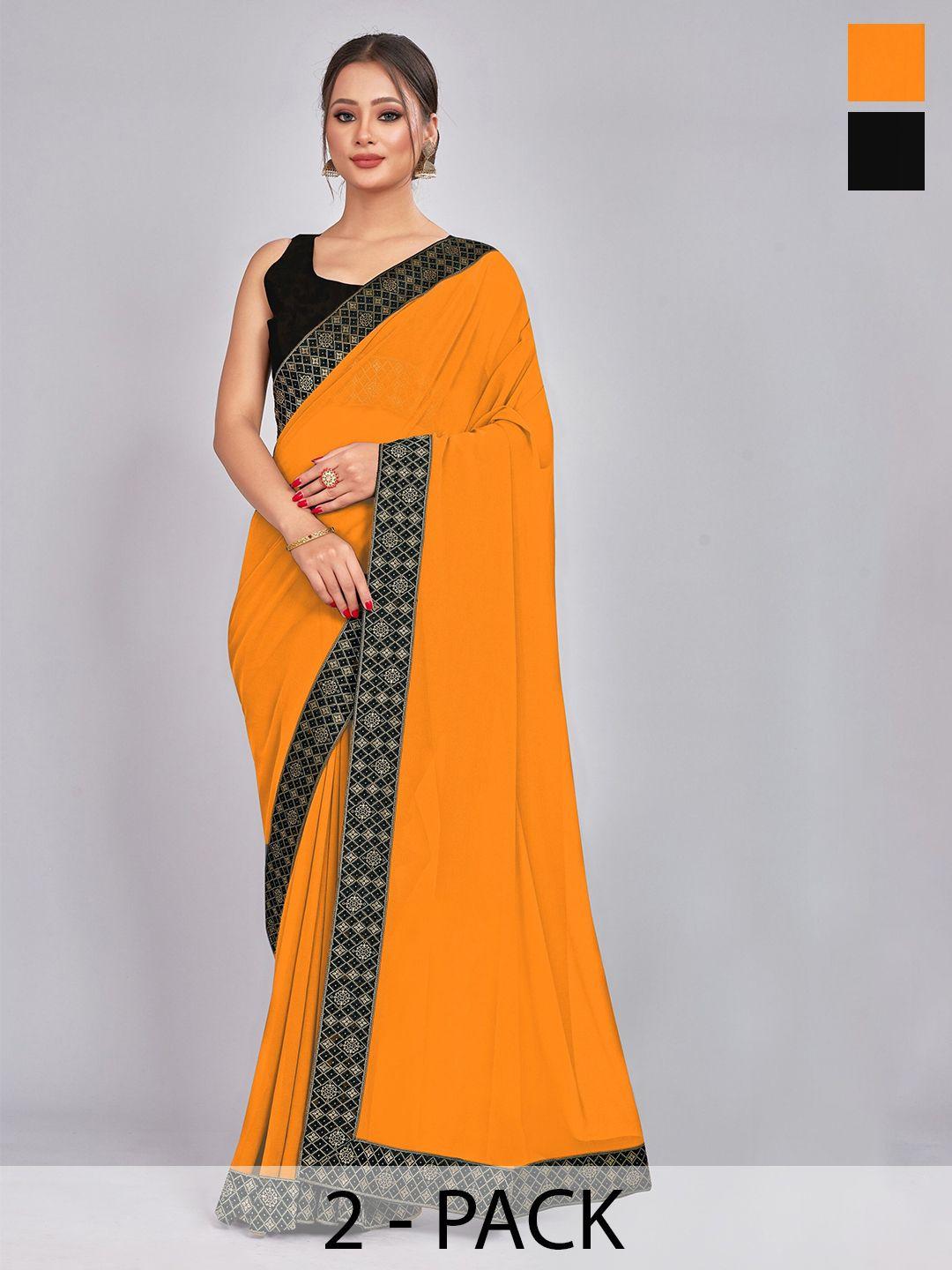 castillofab mustard & black pure georgette saree