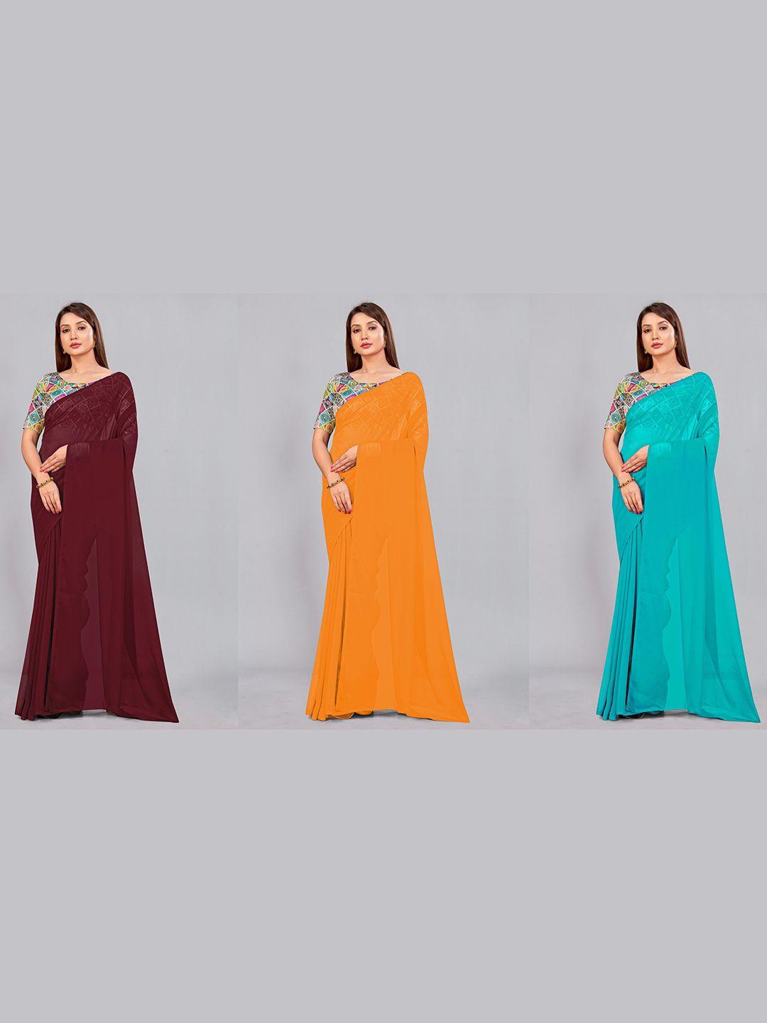 castillofab selection of 3 ethnic pure georgette sarees