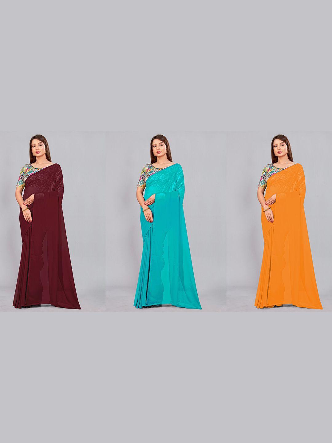 castillofab selection of 3 ethnic pure georgette sarees