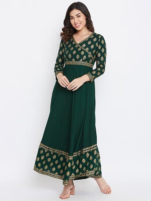 castle green printed anarkali kurta