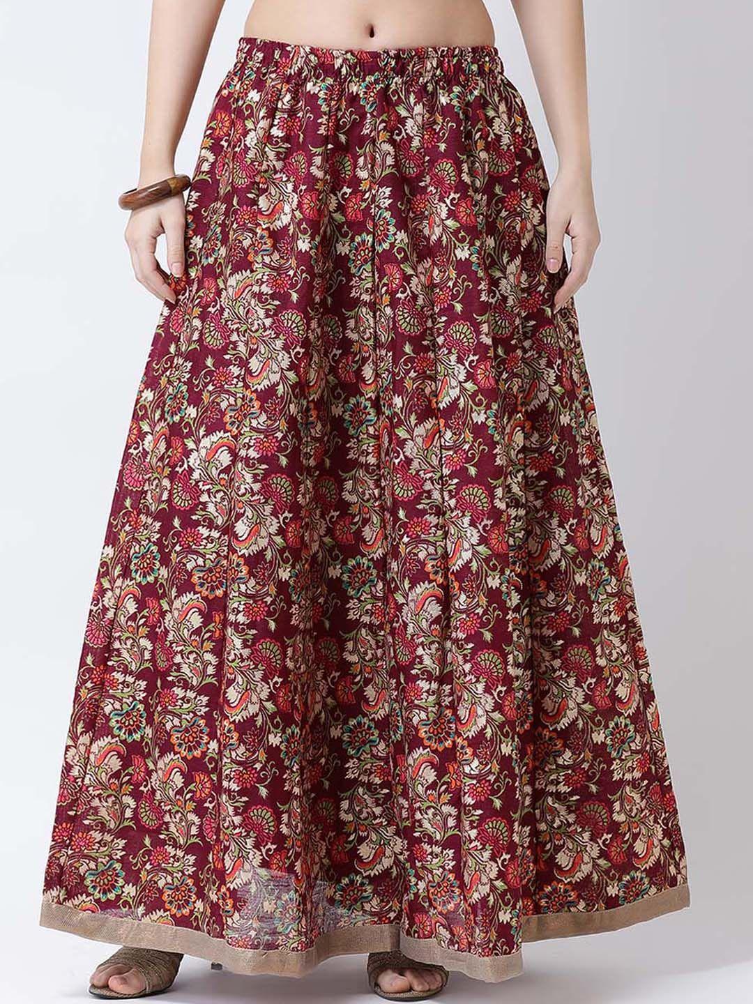castle lifestyle women burgundy printed flared maxi skirt