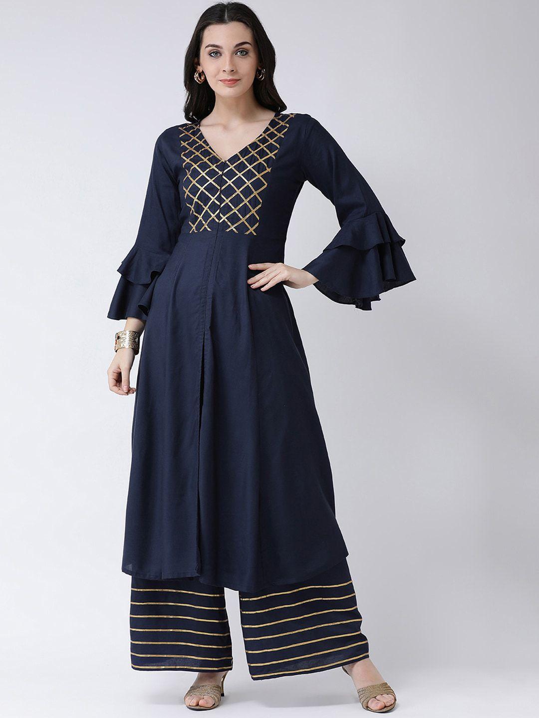 castle lifestyle women navy blue gota patti anarkali kurta