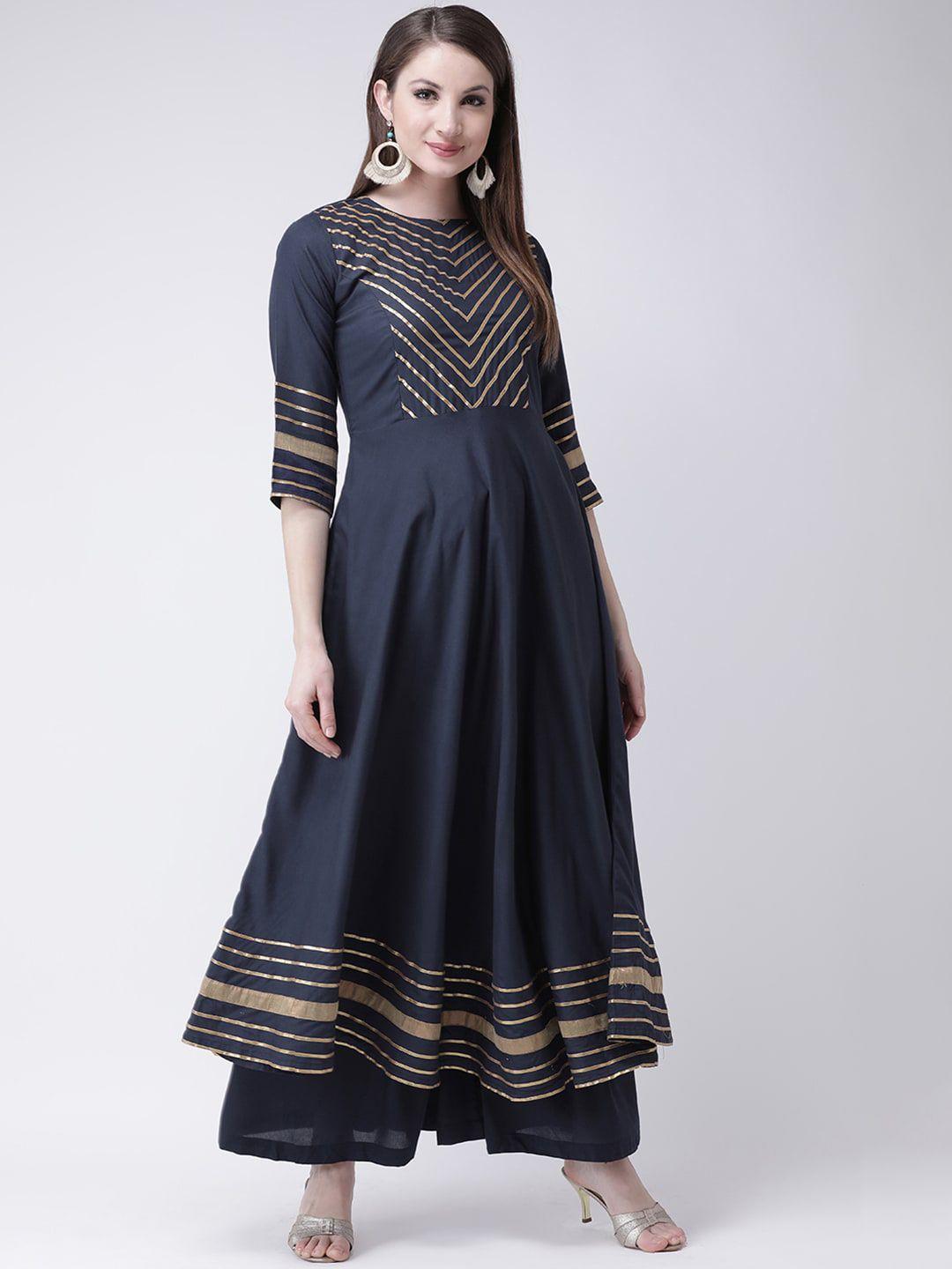 castle lifestyle women navy blue yoke design gotta patti anarkali kurta