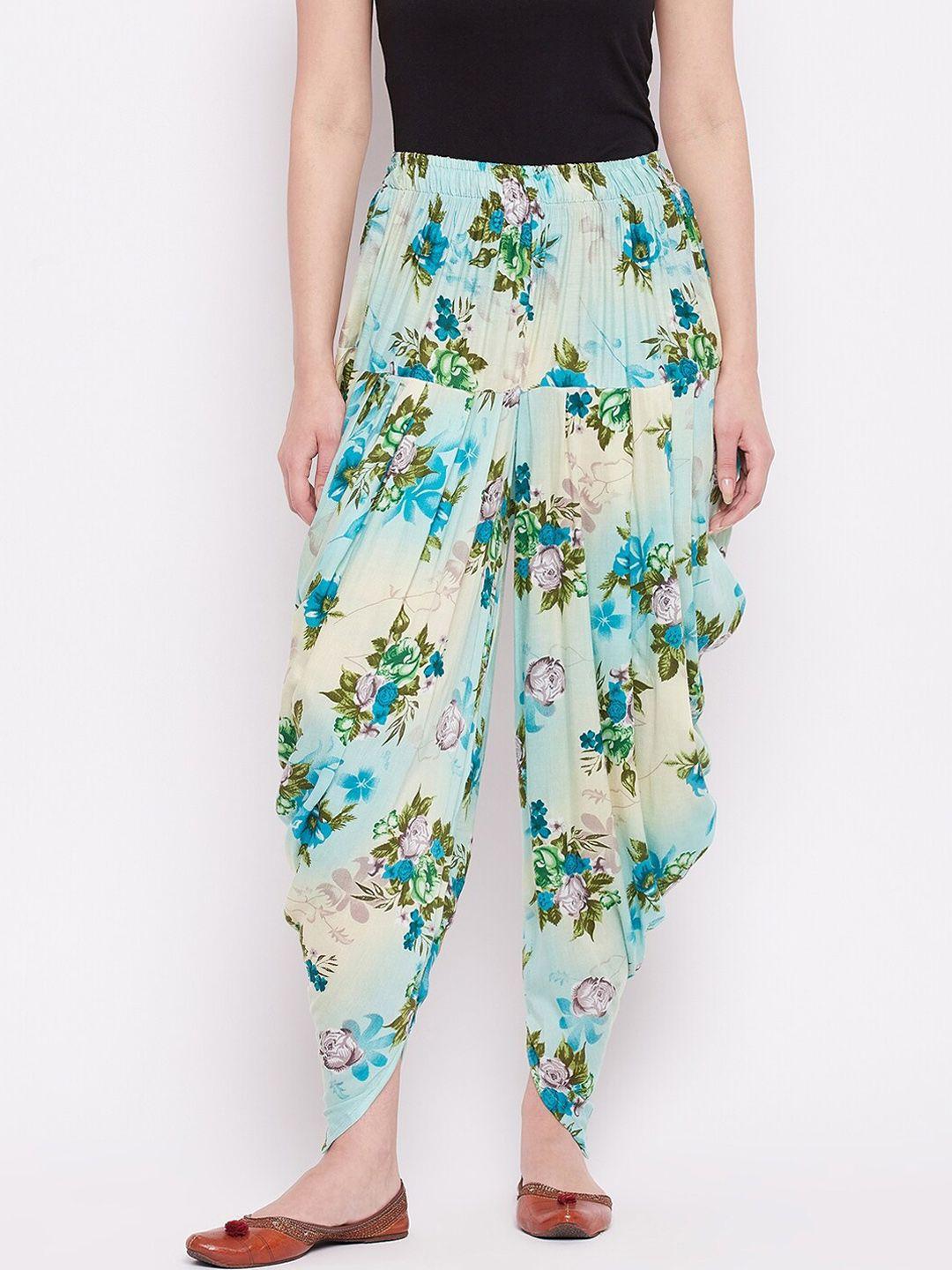 castle lifestyle women turquoise blue floral printed rayon dhoti pants
