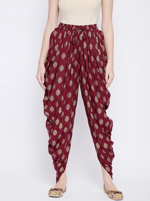 castle maroon printed dhoti pants