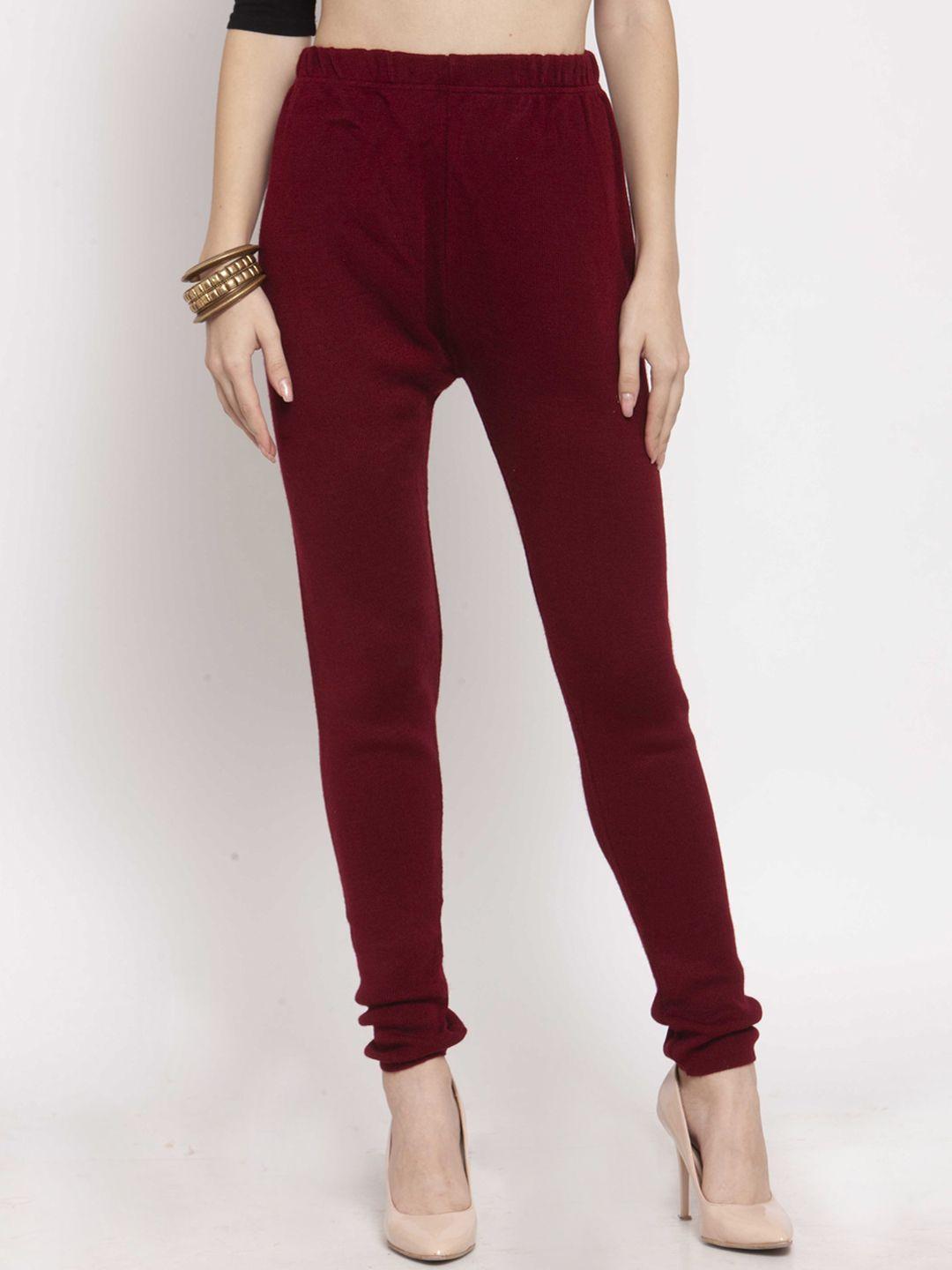 castle maroon solid woollen leggings