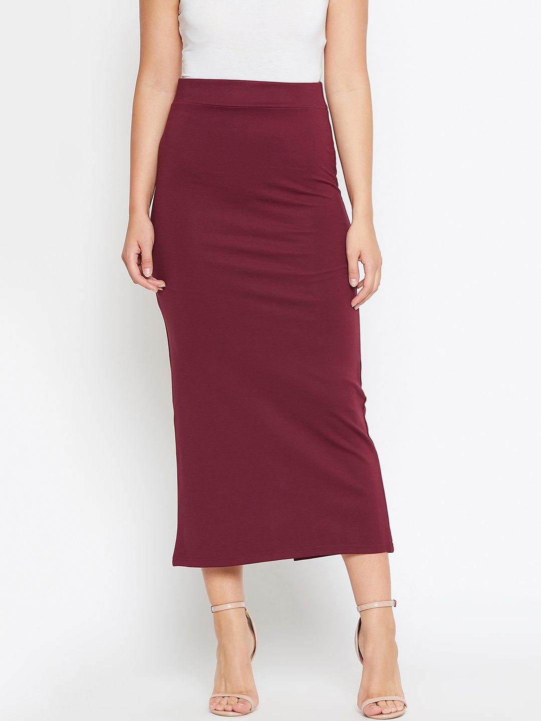 castle maroon stretchable solid pencil skirt