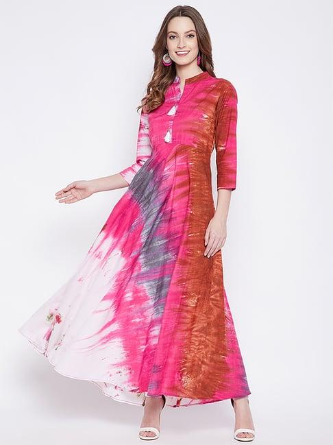 castle pink & white cotton printed a line kurta