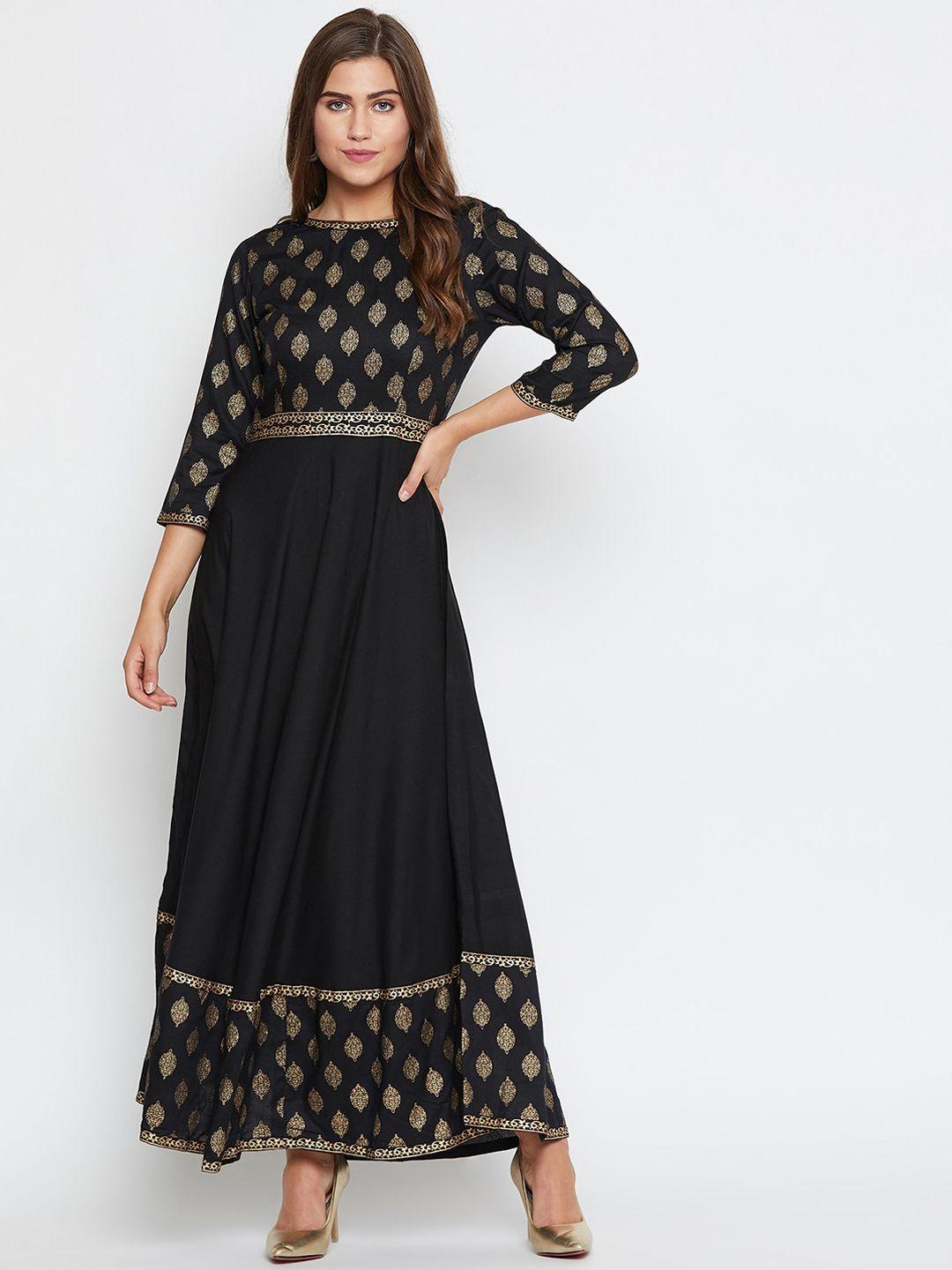 castle women black & gold-toned ethnic motifs printed anarkali kurta