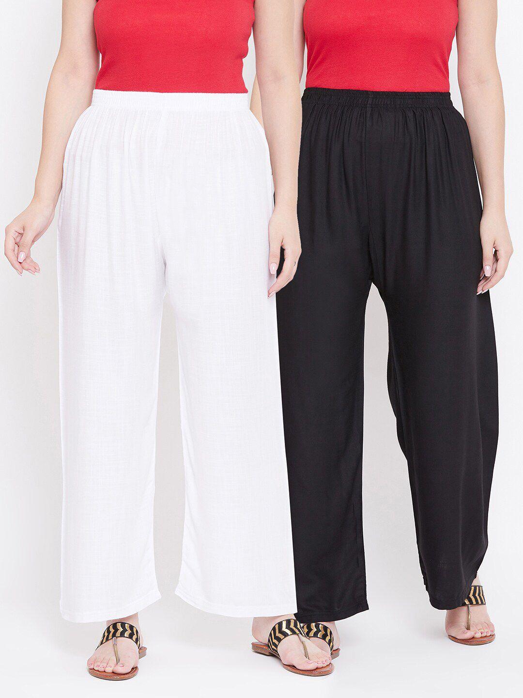 castle women black & white pack of 2 solid straight palazzos