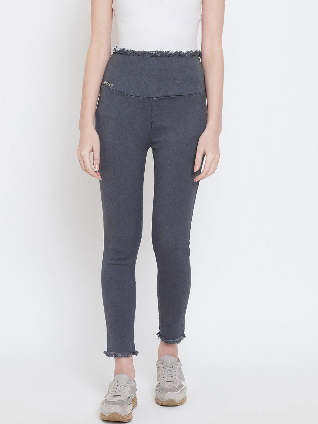 castle women charcoal grey solid slim-fit cropped denim jeggings