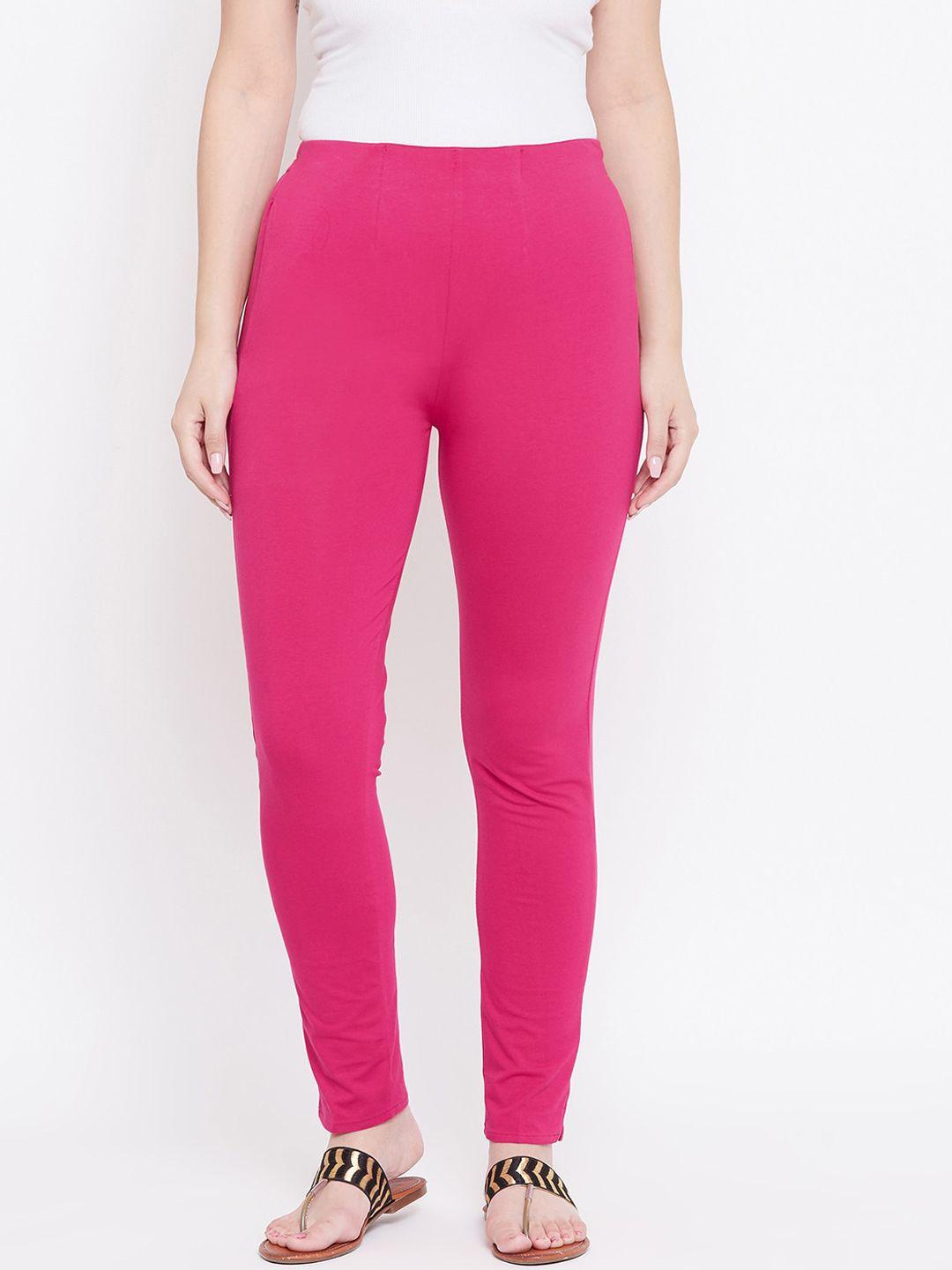 castle women magenta slim fit solid stretchable trousers