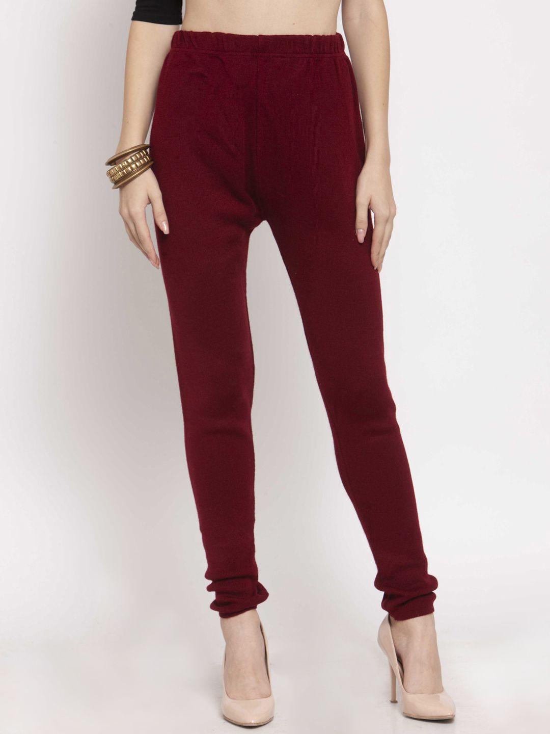 castle women maroon solid churidar-length leggings