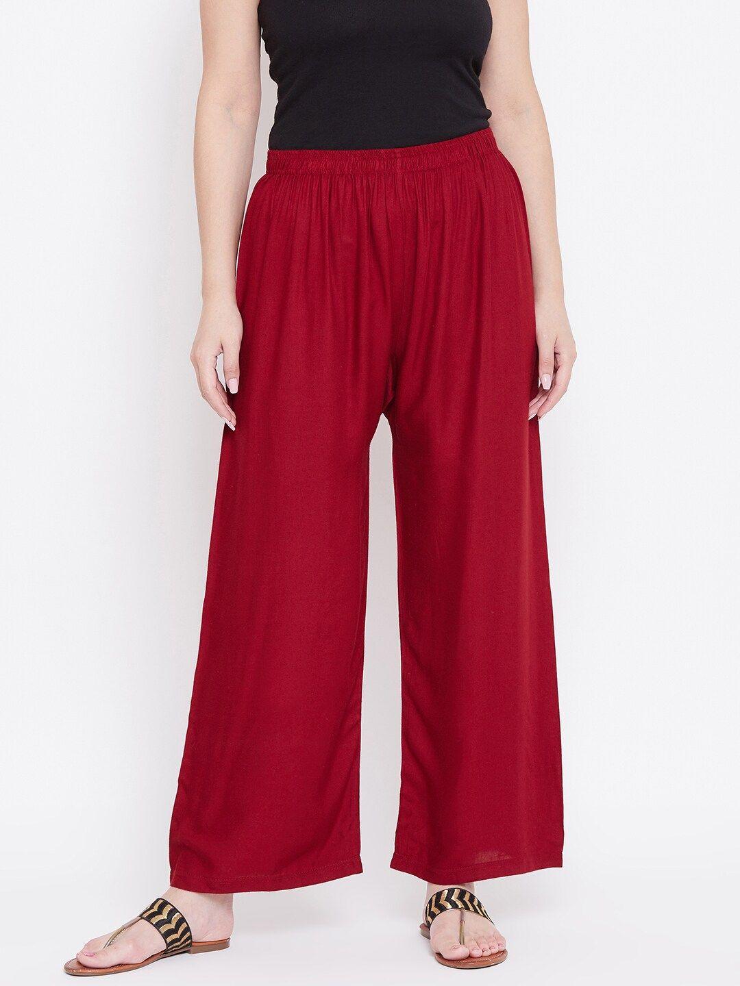 castle women maroon solid straight palazzos