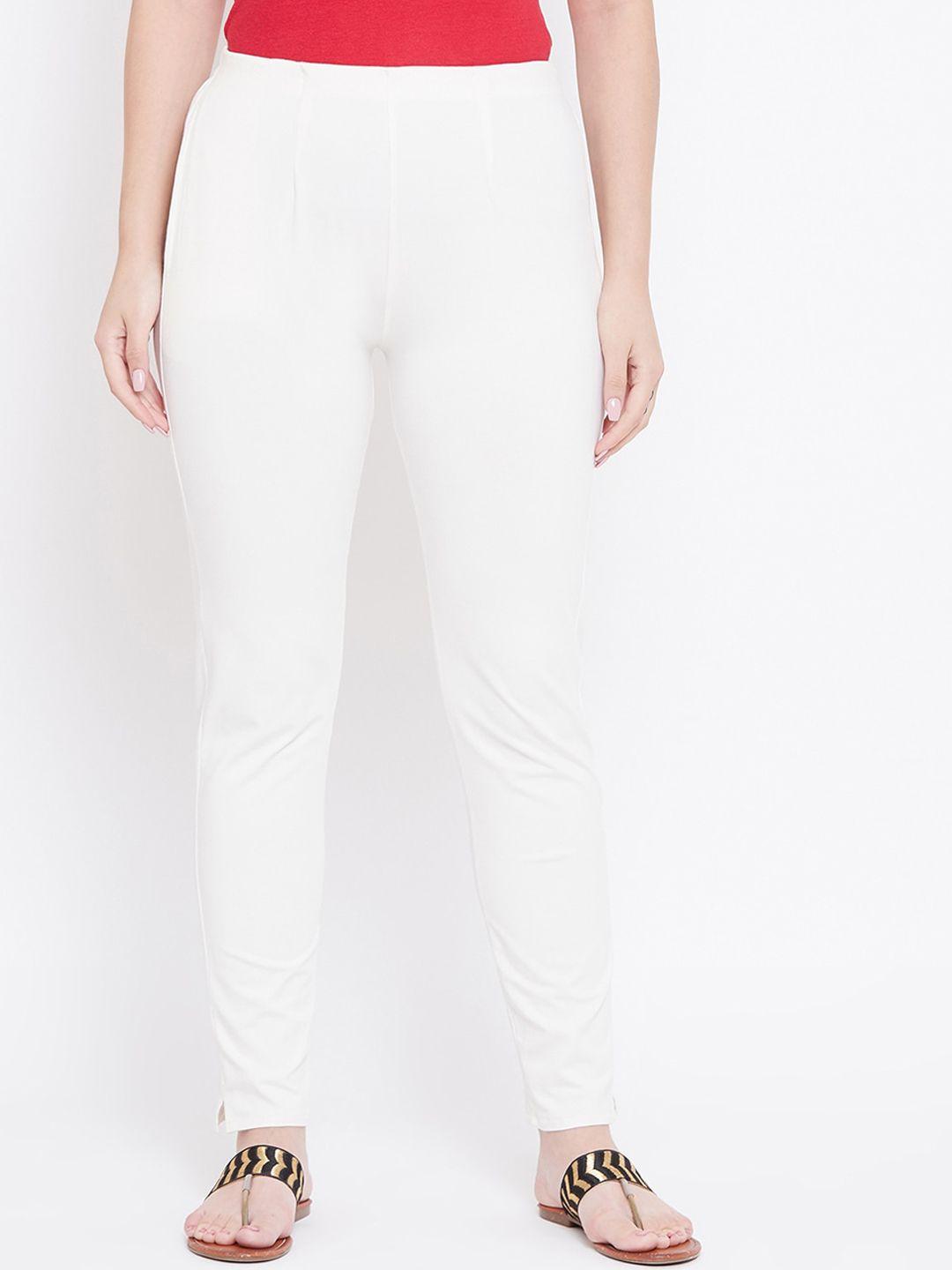 castle women off-white slim fit solid stretchable trousers