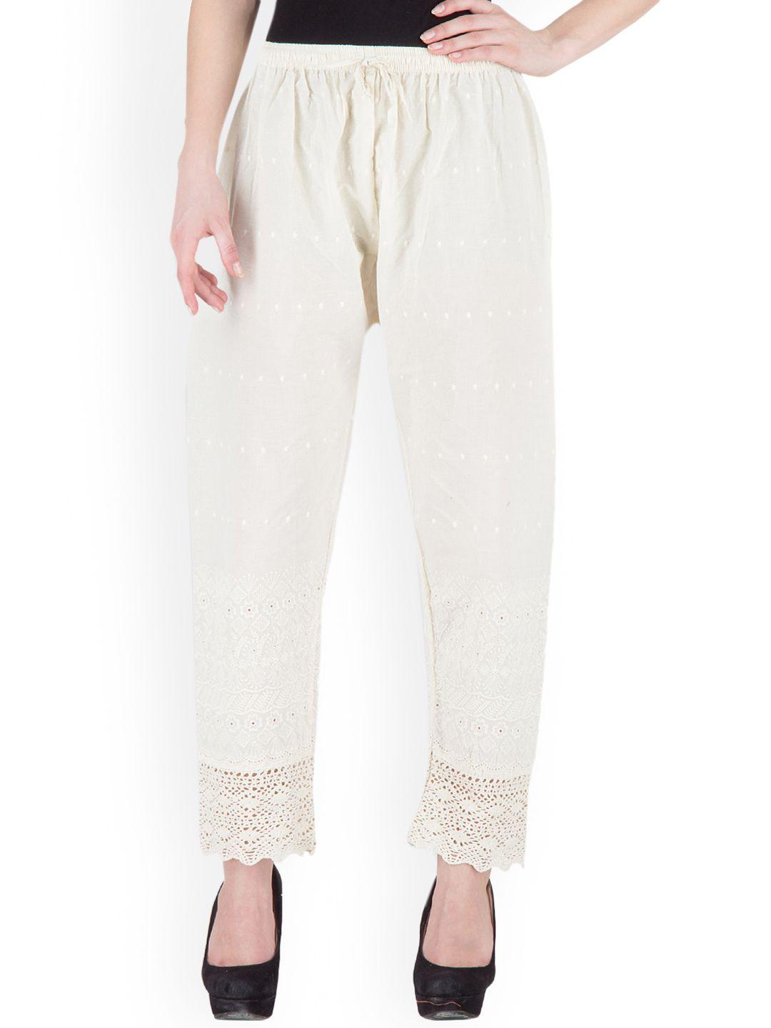 castle women off-white straight embroidered palazzos