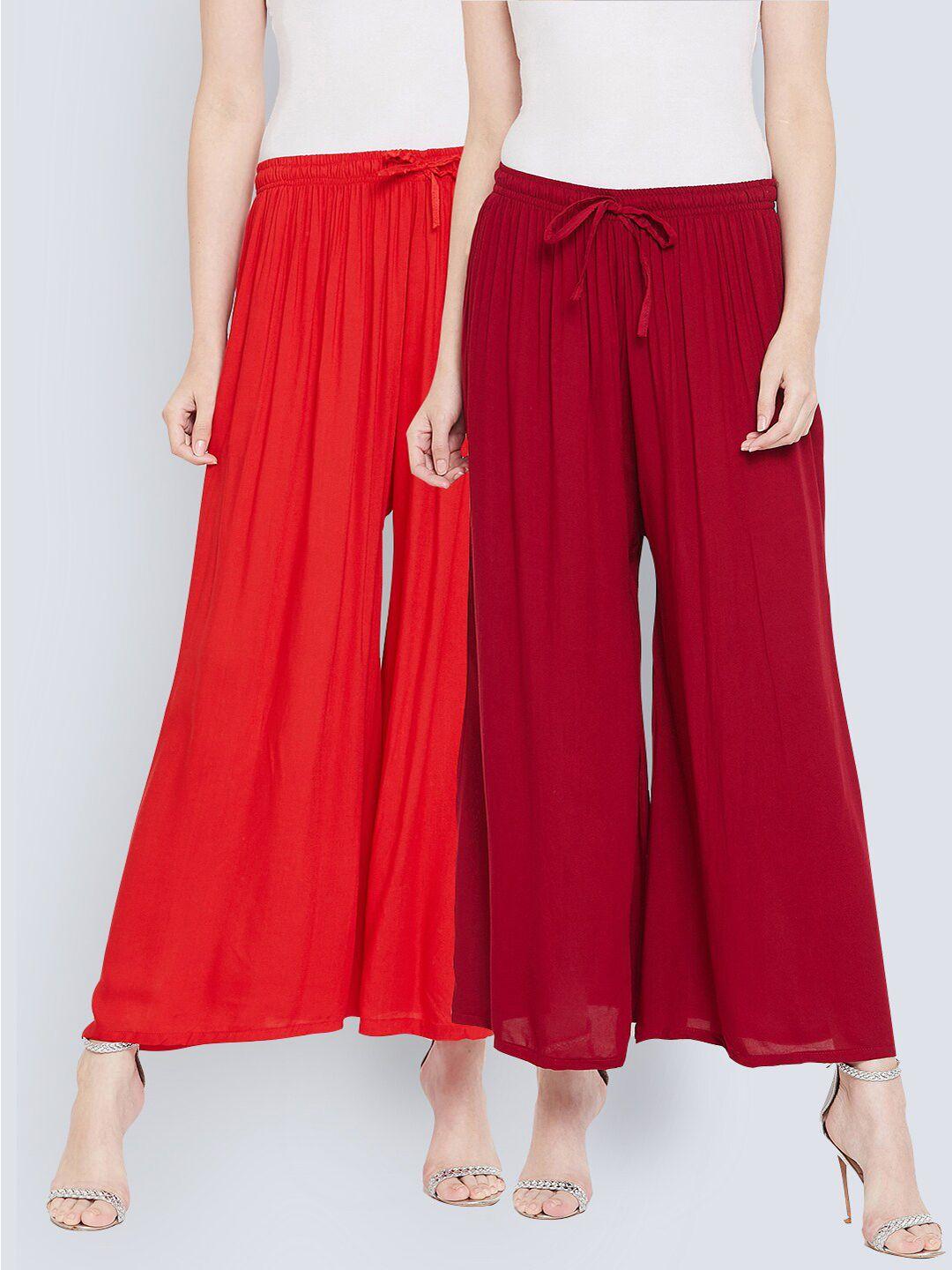 castle women pack of 2 maroon & red flared ethnic palazzos