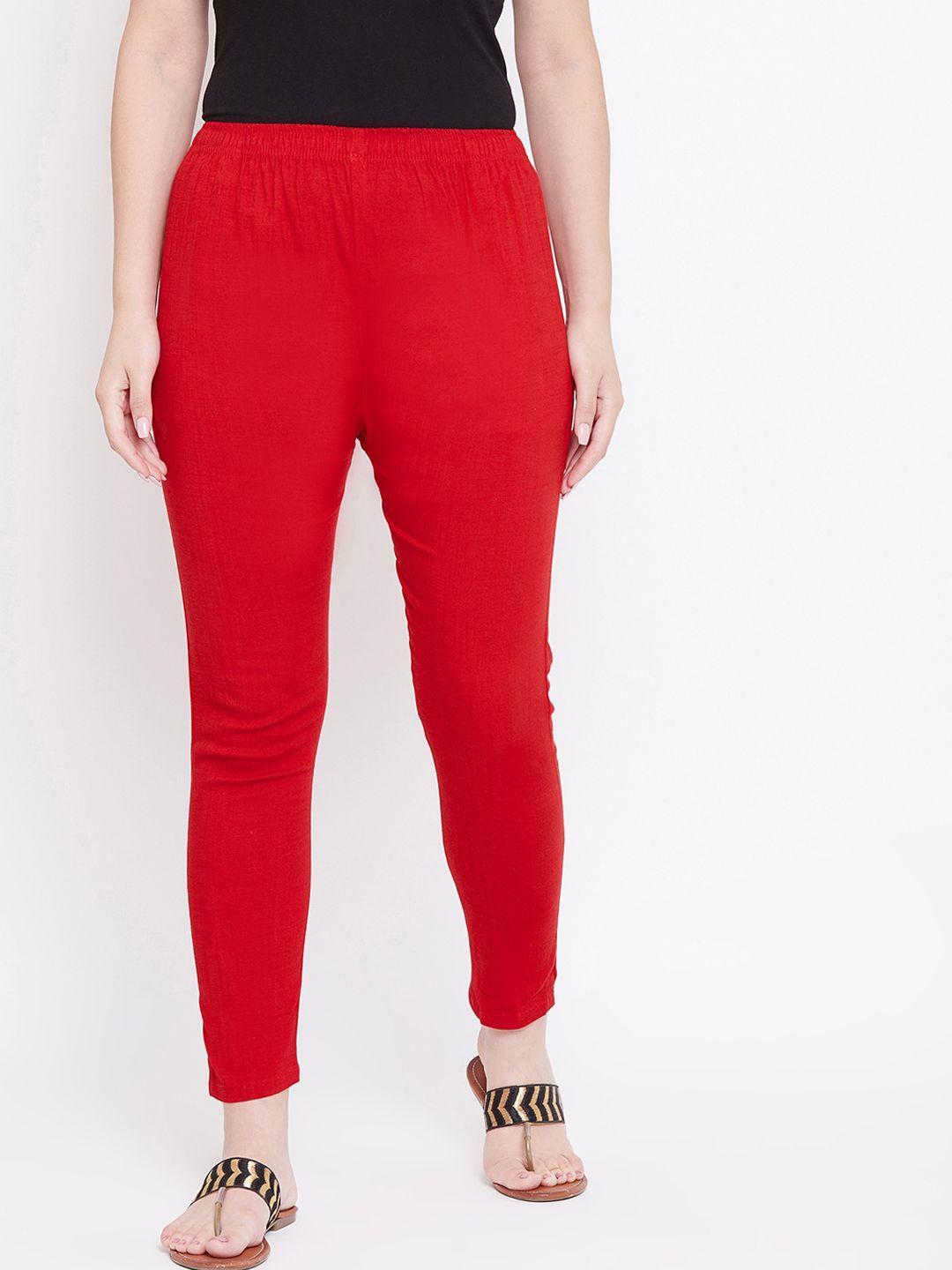 castle women red regular fit solid regular trousers