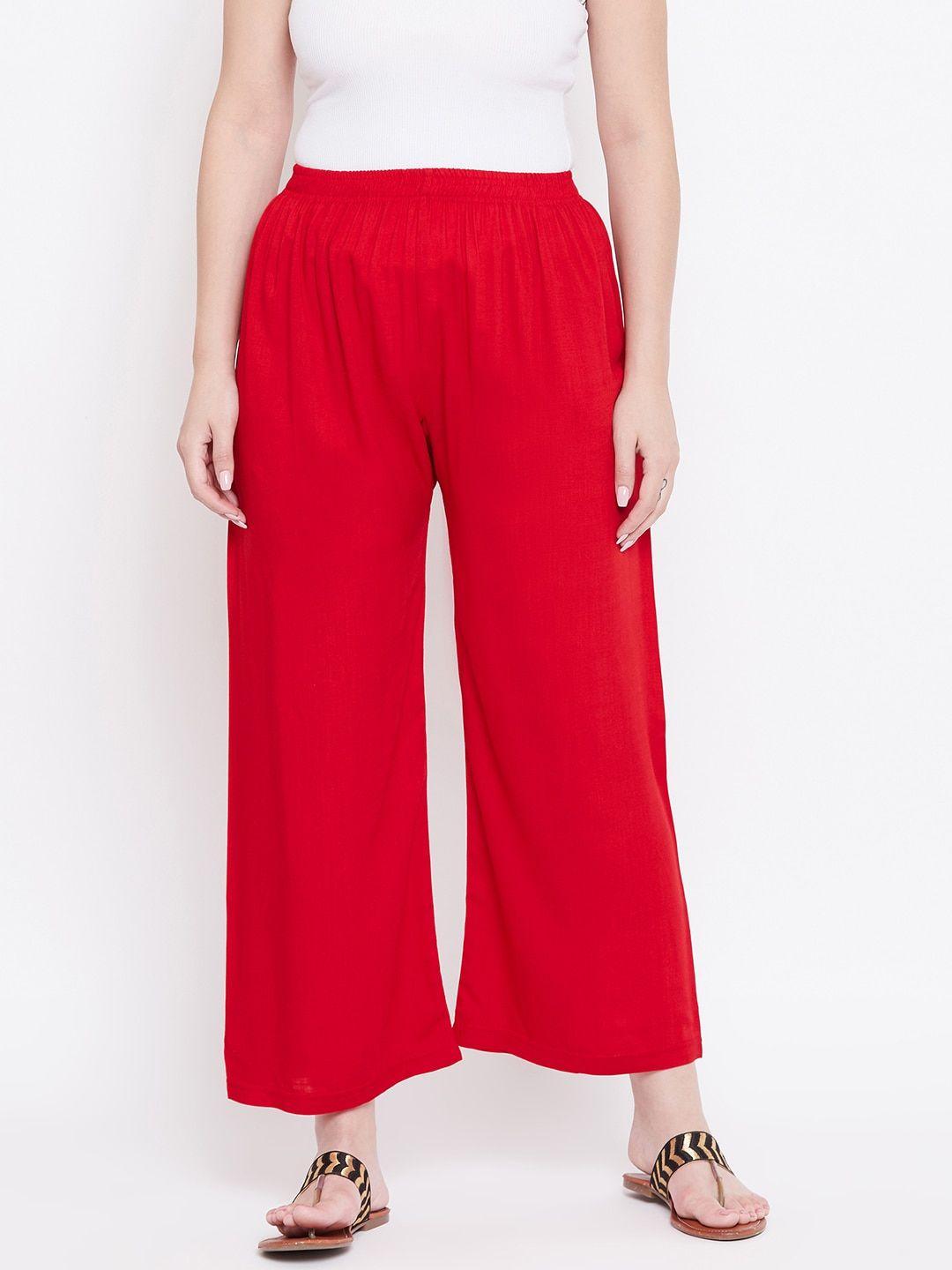 castle women red solid straight palazzos