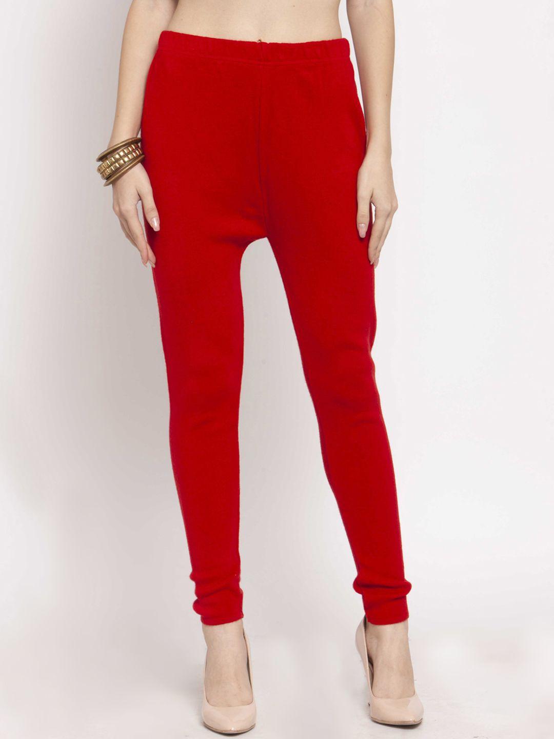 castle women red solid woolen churidar-length leggings