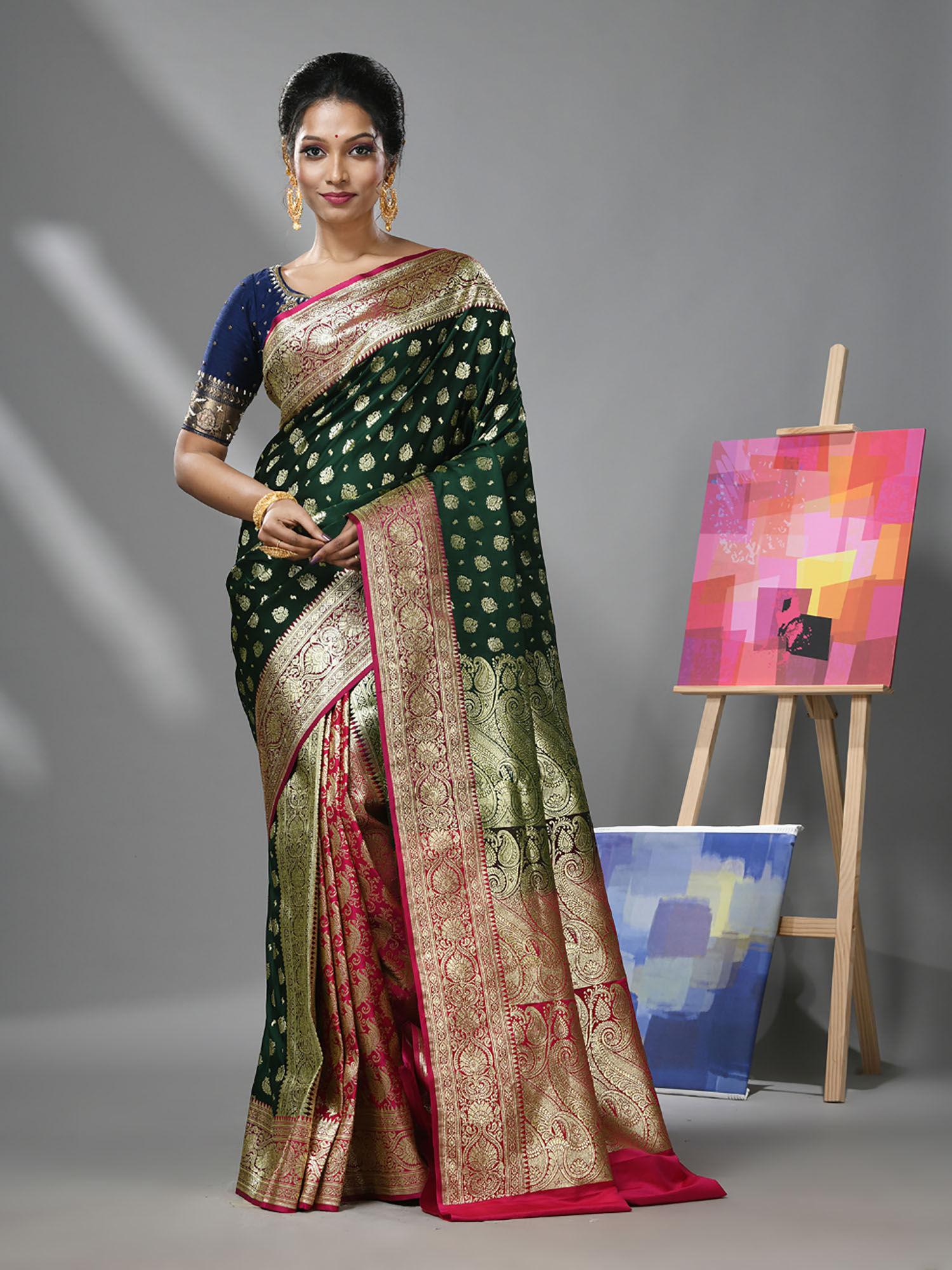 castleton green katan silk banarasi patli pallu saree & unstitched blouse