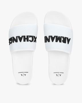 casual slides with brand applique