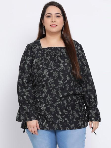 casual bell sleeves printed women dark green top