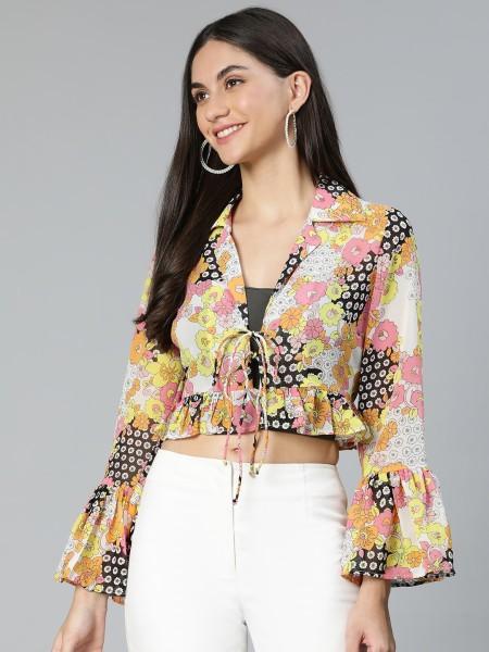 casual bell sleeves printed women multicolor top