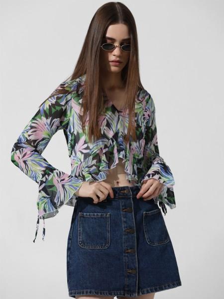 casual bell sleeves printed women multicolor top