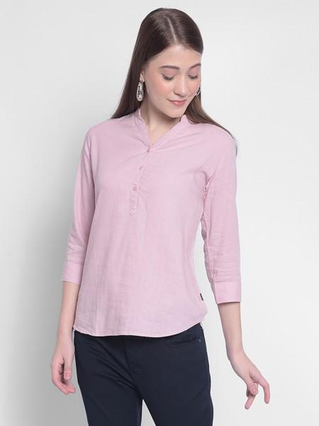 casual bell sleeves solid women pink top