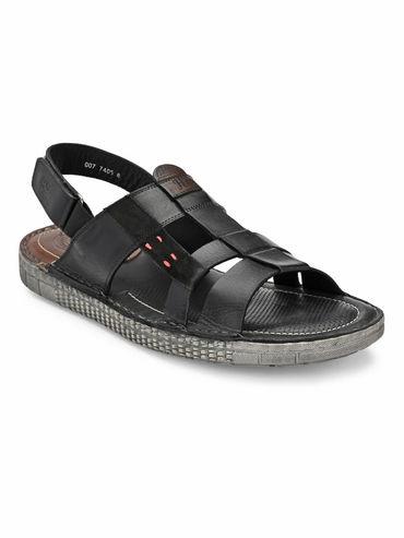casual black leather sandals