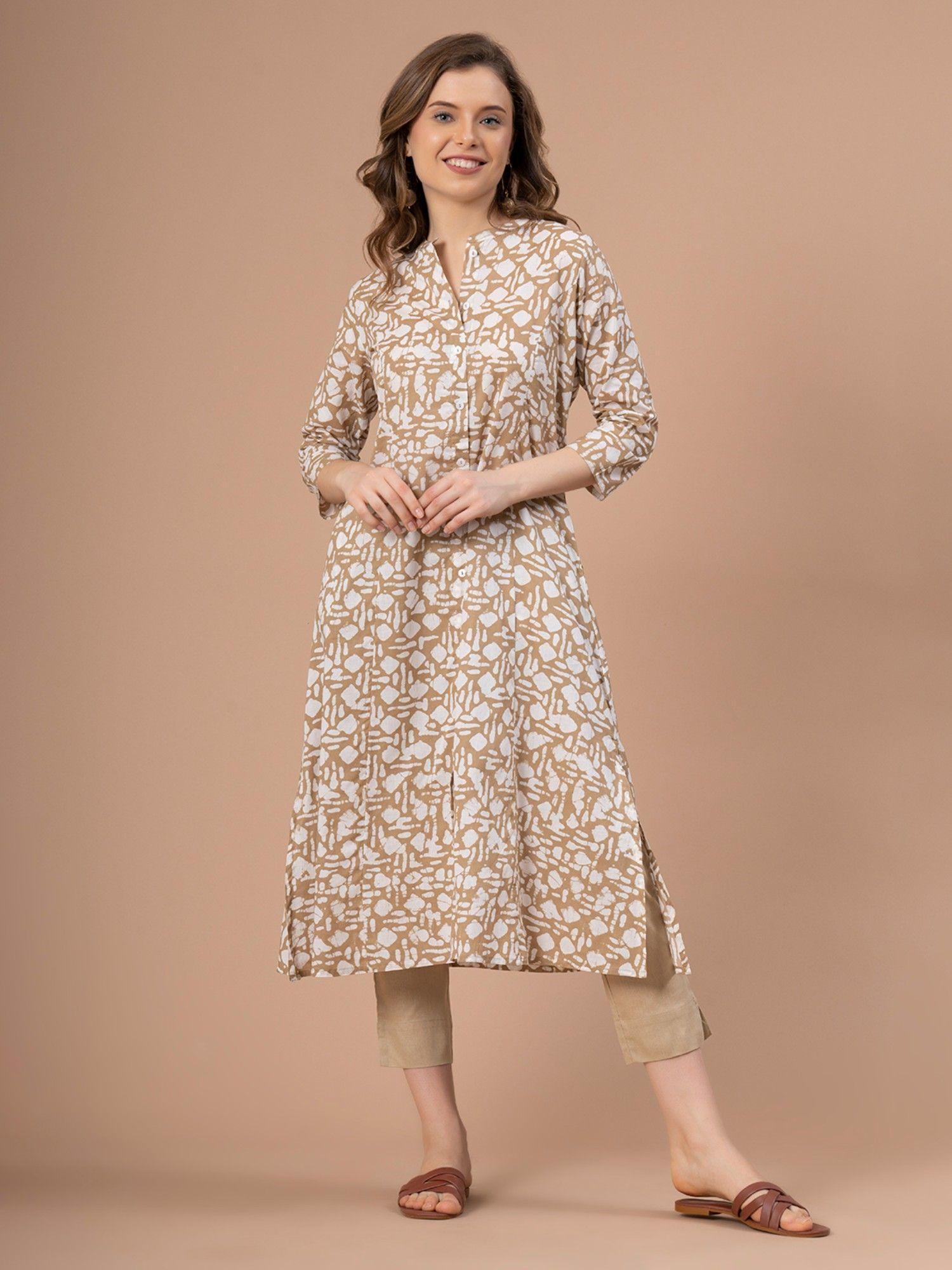 casual brown printed kurta for women