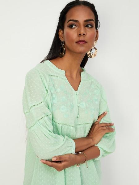 casual cap sleeves printed women light green top