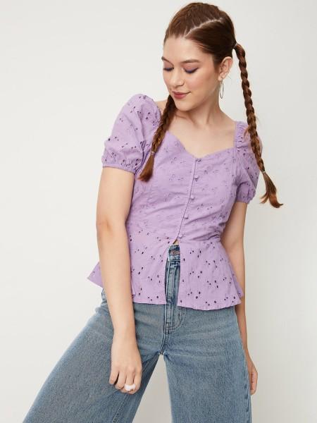 casual cap sleeves printed women purple top