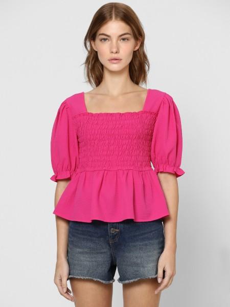 casual cap sleeves solid women pink top