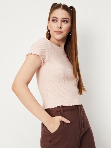 casual cap sleeves solid women pink top