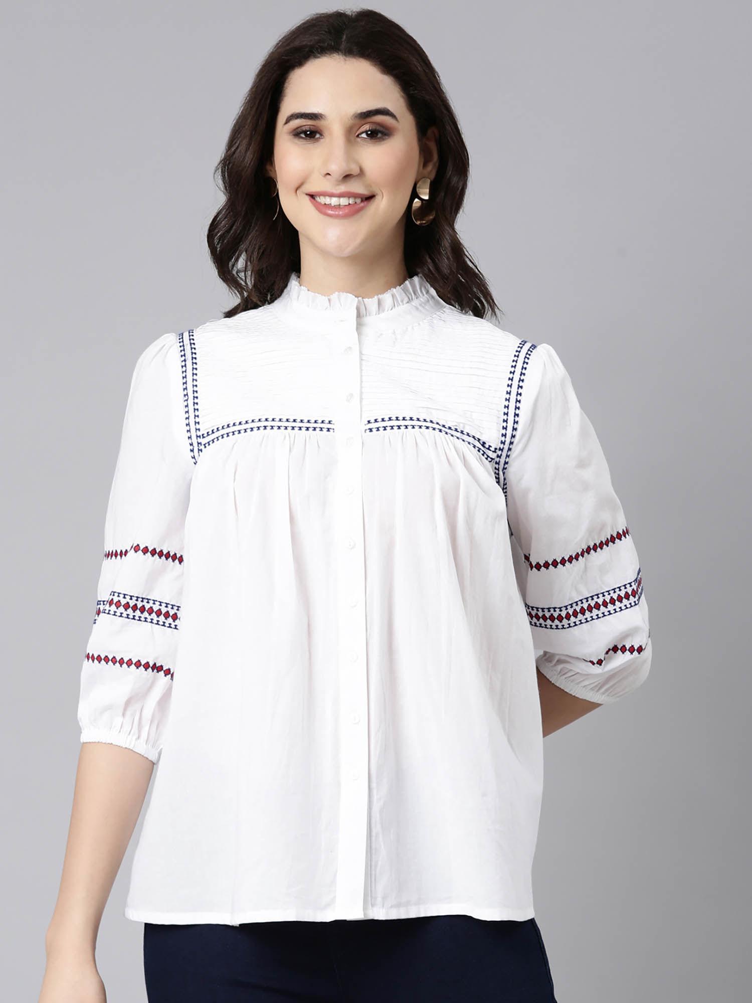 casual cotton white embroidered shirt