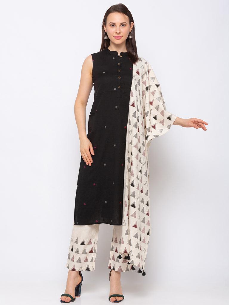 casual cotton women beige palazzo and dupatta set