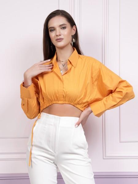 casual cuffed sleeves solid women yellow top