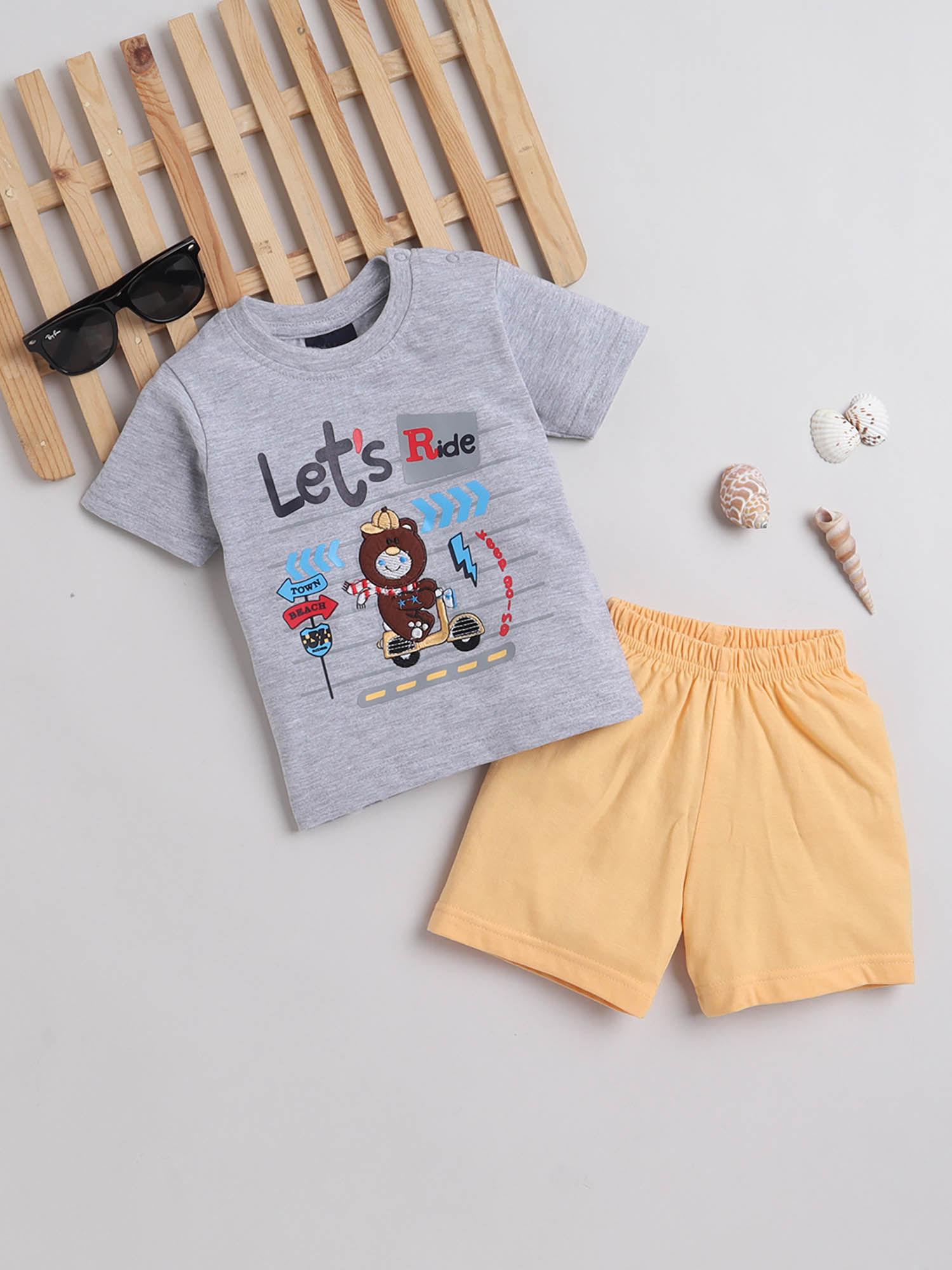 casual cuties chest t-shirt & knitted shorts for boys grey (set of 2)
