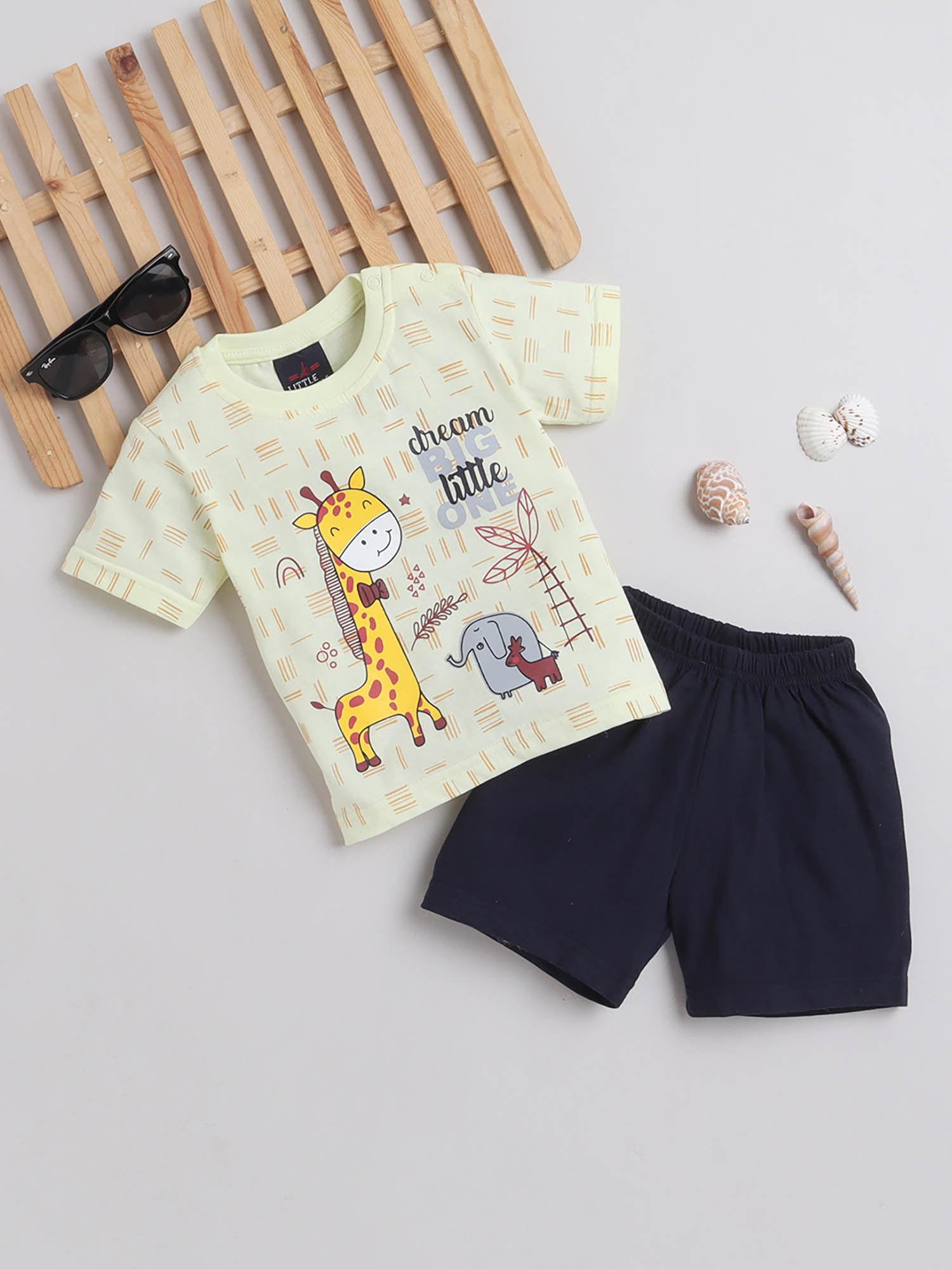 casual cuties chest t-shirt & knitted shorts for boys yellow (set of 2)