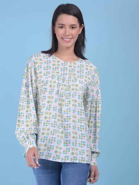 casual extended sleeves printed women multicolor top