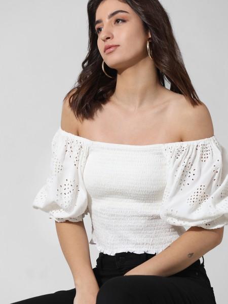 casual flutter sleeves solid women white top