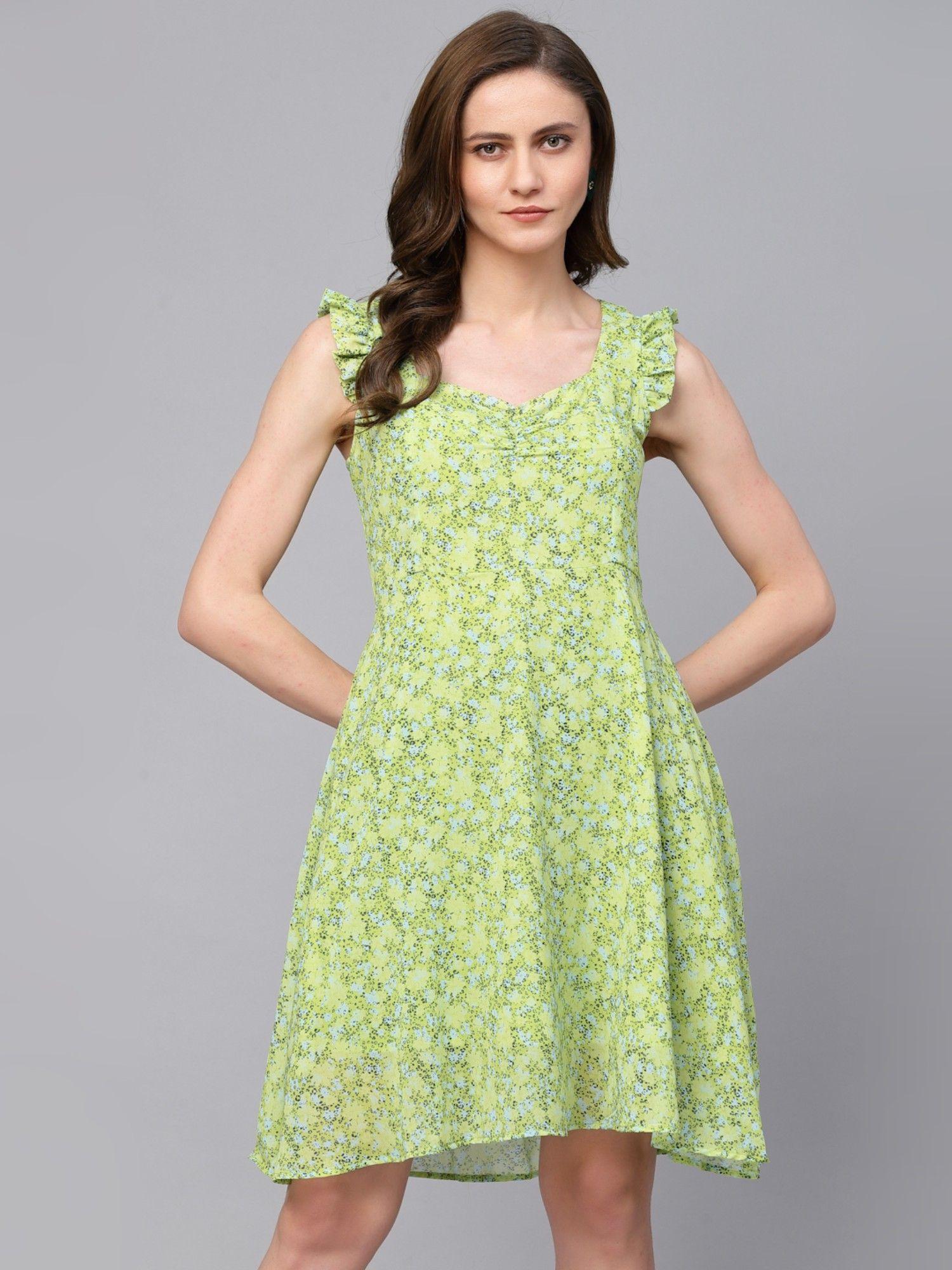 casual green synthetics dress for women