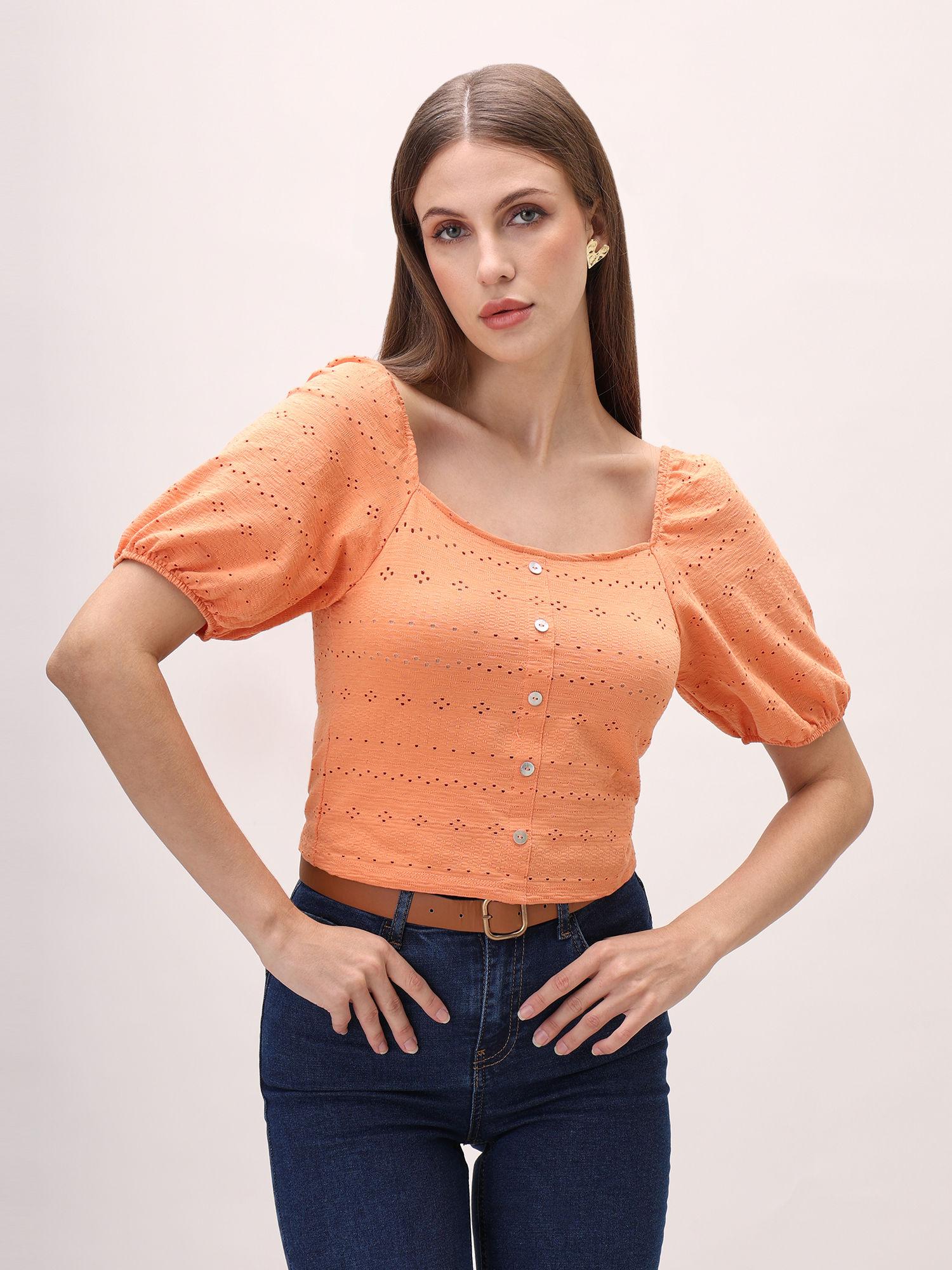 casual knit blouse orange