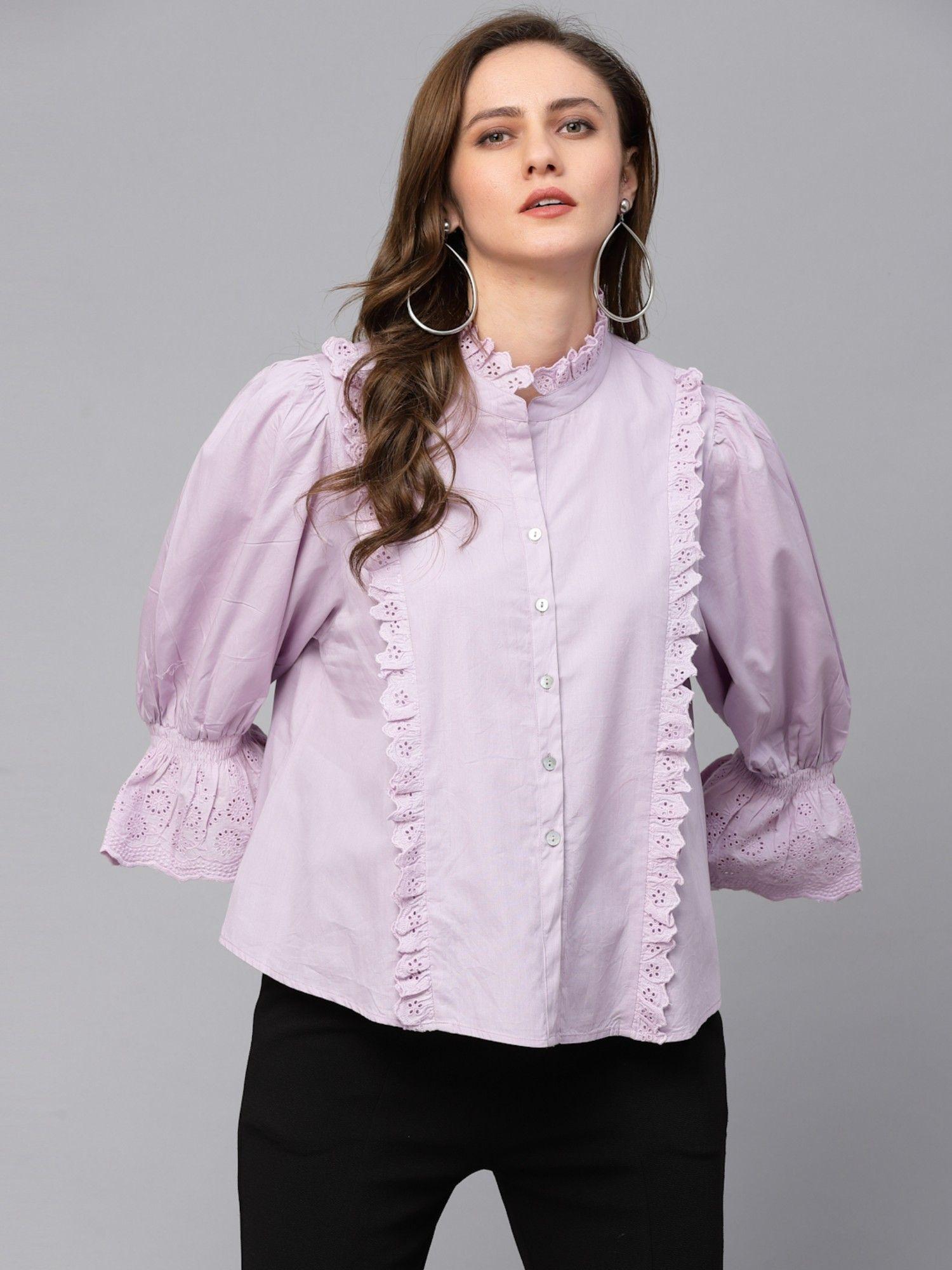 casual lavender cotton blouse top for women