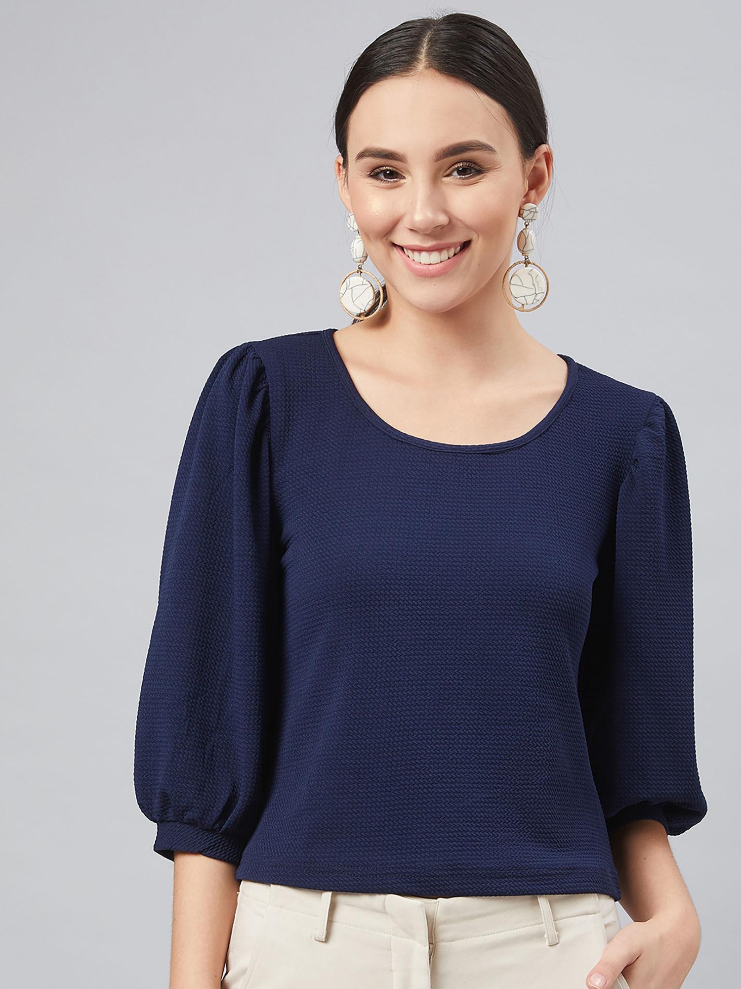 casual navy blue regular top