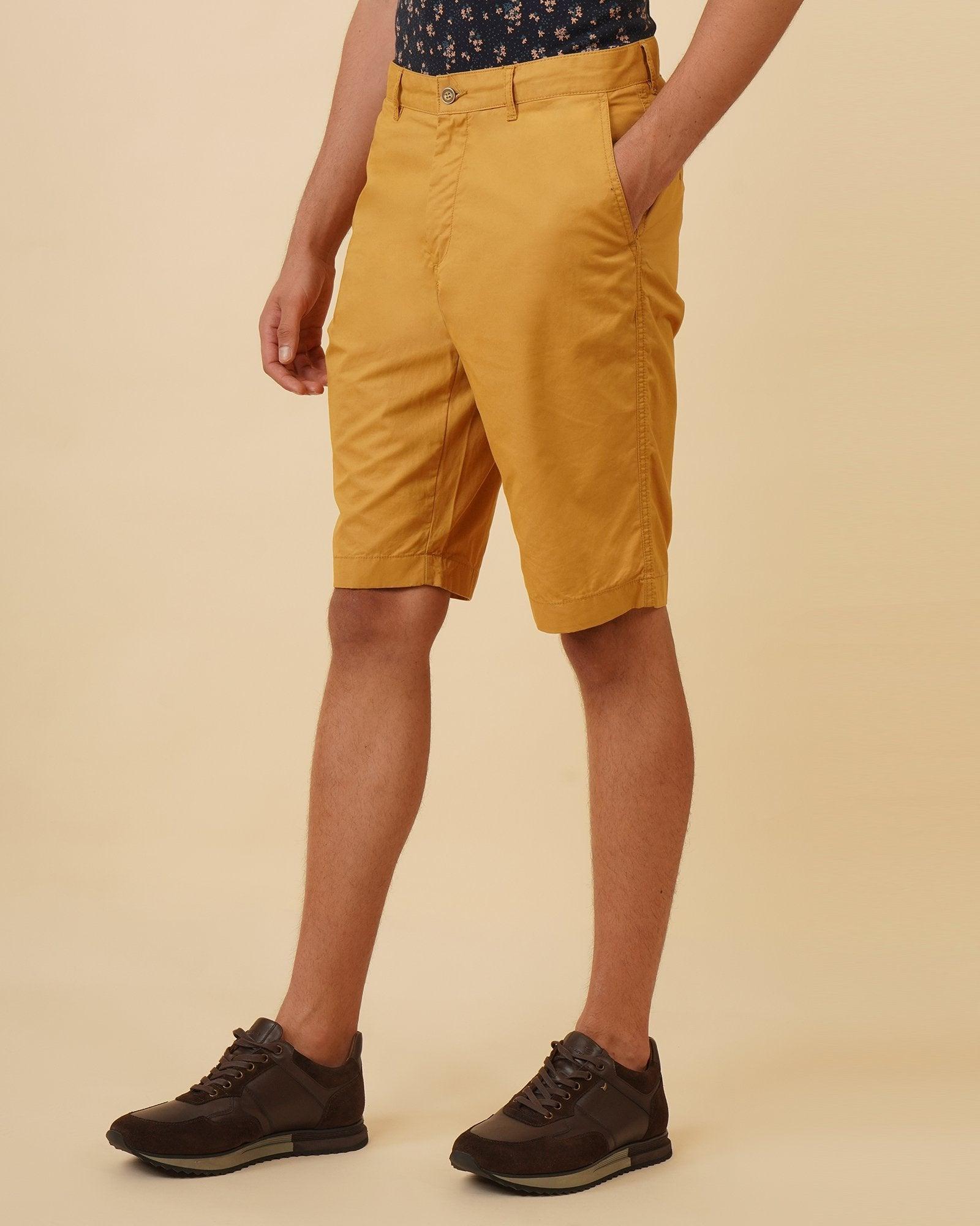 casual ochre solid shorts - indigo