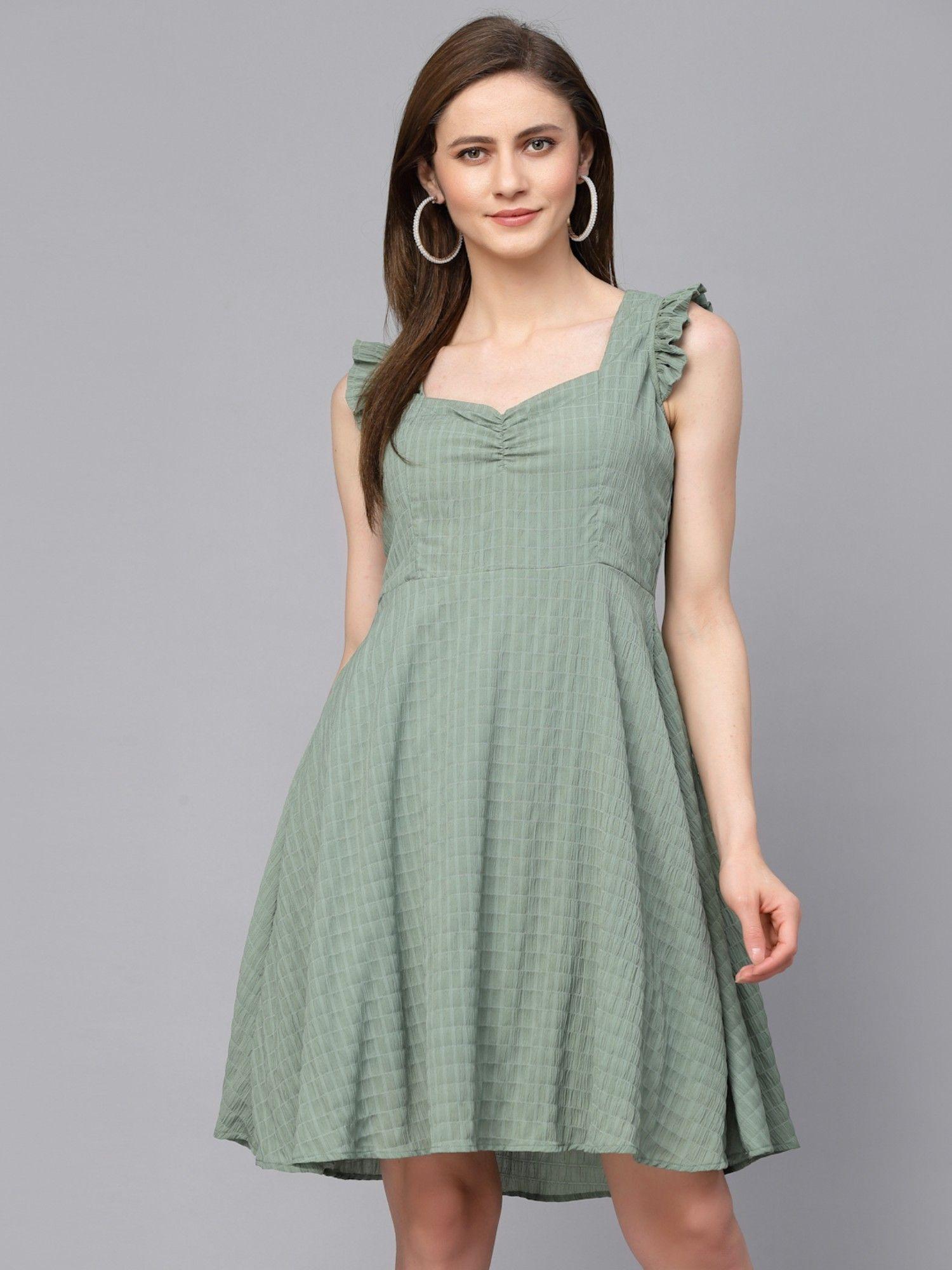 casual olive synthetics dress for women