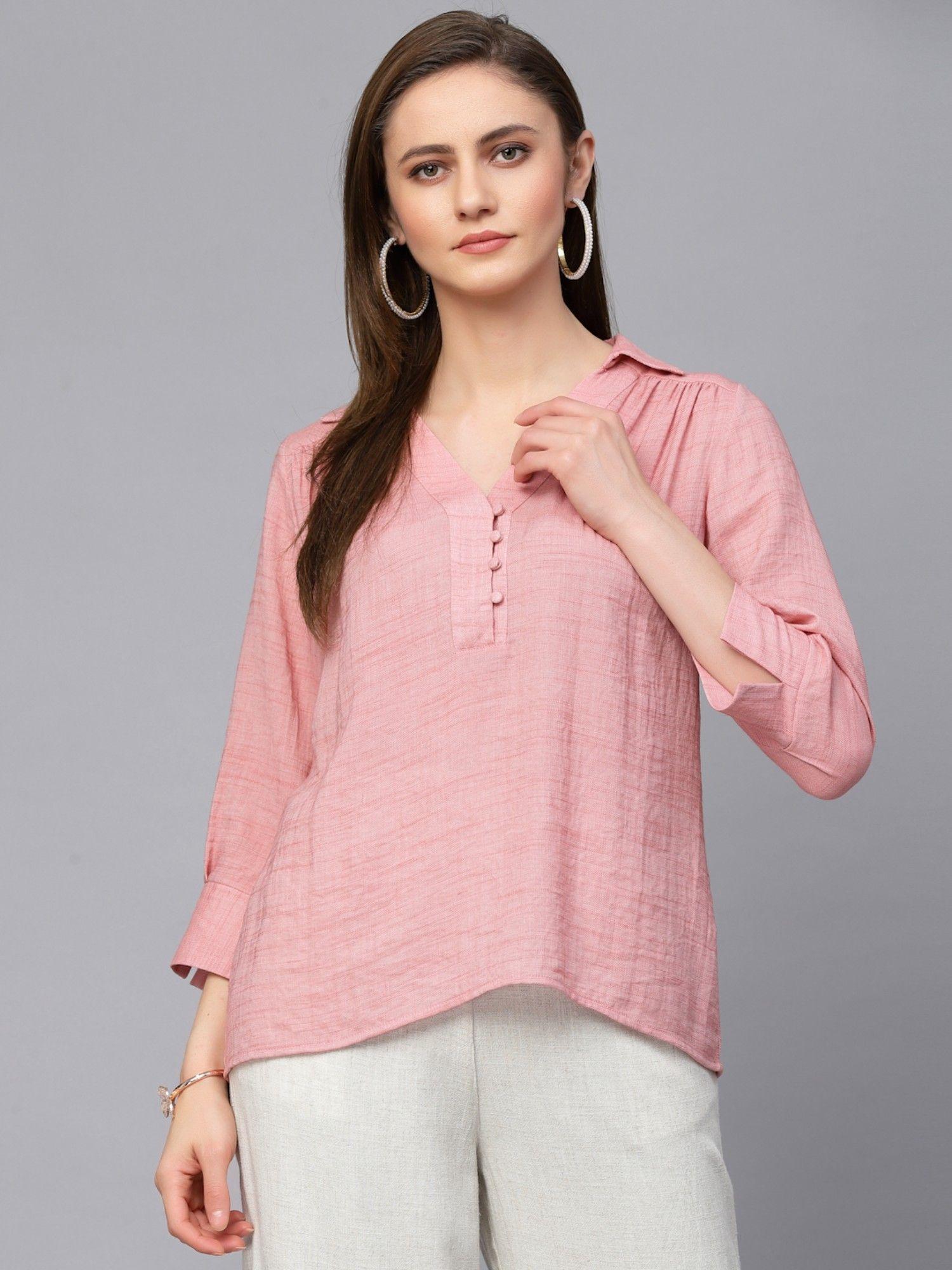 casual pink textured cotton tunic for women